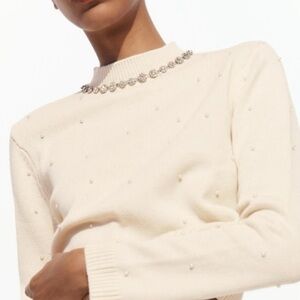 🎁 Zara Cotton Knit Sweater with Faux Pearls - New